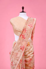 Sand Beige Floral Printed Mulmul Cotton Saree