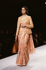 Sand Beige Floral Printed Mulmul Cotton Saree