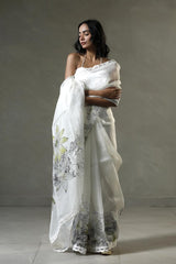 white saree, organza saree, Bollywood saree, Banarasi saree, party wear saree, Wedding Saree