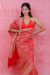 Women in Pink Woven Silk Saree At Chinaya Banaras