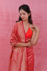 Deep Magenta Pink Ethnic Woven Casual Silk Saree - Chinaya Banaras