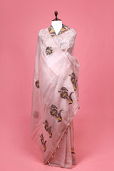 Rust Mauve Applique Organza Silk Saree