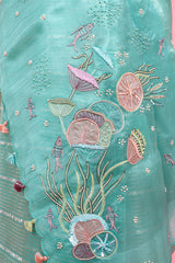 Marine Embellished Organza Silk Saree