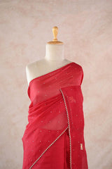 Red Organza Silk Saree with Pitta Zari Cow Motifs
