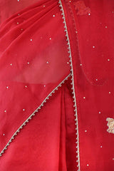 Red Organza Silk Saree with Pitta Zari Cow Motifs