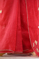 Red Organza Silk Saree with Pitta Zari Cow Motifs