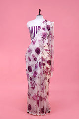 Buy White & Purple Organza Silk Saree Online