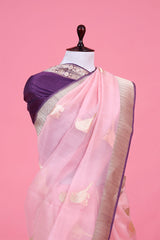 Baby Pink Handloom Organza Silk Saree