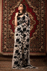 Black & White Applique Organza Silk Saree