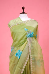 Floral Handpainted Organza Silk Saree