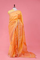 Buy Orange Organza Silk Saree Online