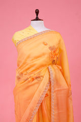 Floral Handpainted Organza Silk Saree