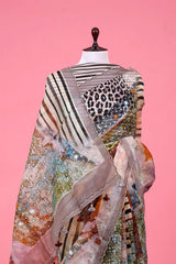 Multicolored Abstract Printed Organza Silk Saree