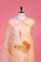 Yellow Handpainted Organza Saree with Siroksi Work