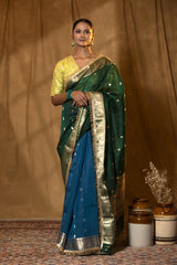 Anushka Peacock Green Shaded Banarasi Organza Saree
