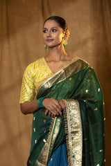 Anushka Peacock Green Shaded Banarasi Organza Saree