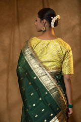 Anushka Peacock Green Shaded Banarasi Organza Saree