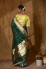 Anushka Peacock Green Shaded Banarasi Organza Saree