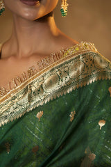 Anushka Peacock Green Shaded Banarasi Organza Saree