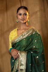 Anushka Peacock Green Shaded Banarasi Organza Saree