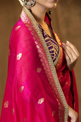 Alia Bhatt in red and pink saree design in a wedding