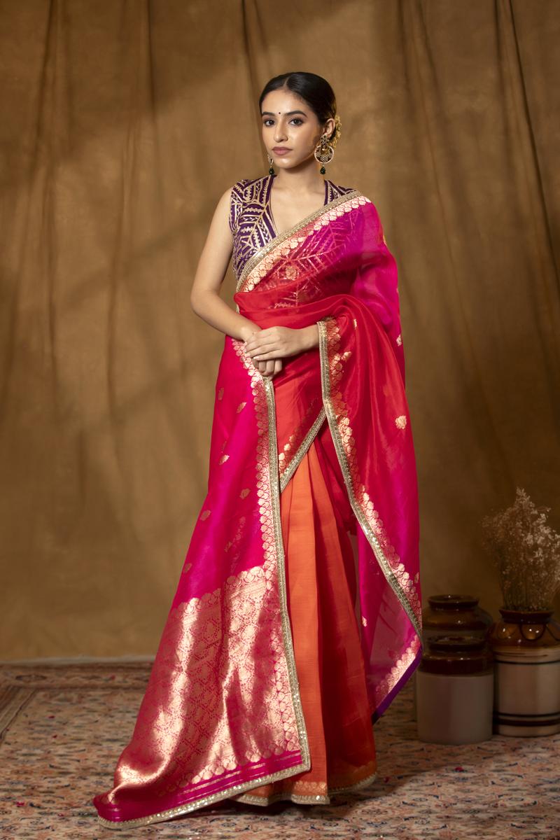 Banarasi Silk Pure Organza Silk Sarees Online Reddish Pink Shaded