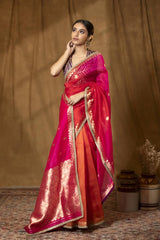 Alia Bhatt, Red Saree, Pink Saree, Organza Saree, Bollywood Saree, Celebrity Saree, Bollywood Saree Fashion