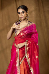 Alia Bhatt in red and pink saree design in a wedding