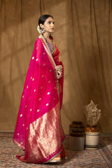 Reddish Pink Shaded Banarasi Organza Silk Saree