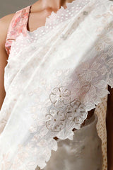 Off White Organza Silk Saree with Applique Scalloped Border