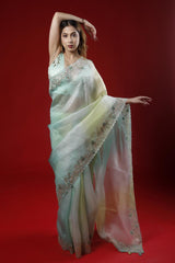 Sage green saree, organza saree, Bollywood saree, Banarasi saree, party wear saree, Wedding Saree, cocktail saree