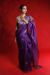 purple saree, organza saree, Bollywood saree, Banarasi saree, party wear saree, Wedding Saree