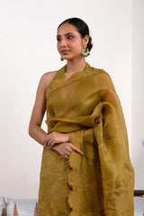 Heena Green Organza Silk Saree with Floral Applique and Embroidery