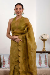 Heena Green Organza Silk Saree with Floral Applique and Embroidery
