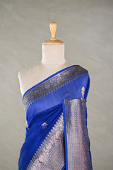 Royal Blue Organza Silk Saree with Gold Zari Work