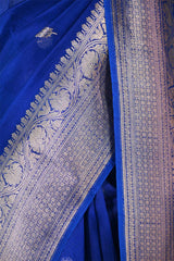 Royal Blue Organza Silk Saree with Gold Zari Work