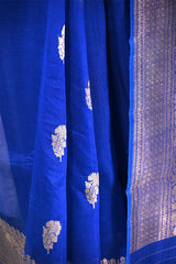 Royal Blue Organza Silk Saree with Gold Zari Work
