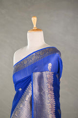Royal Blue Organza Silk Saree with Gold Zari Work