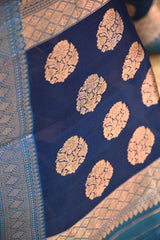 Blue Organza Tissue Silk Saree with Silver Zari Stripes