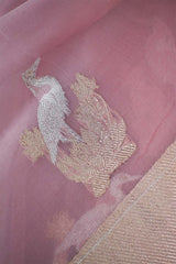 Baby Pink Handloom Organza Silk Saree with Gold Zari Kingfisher Motif