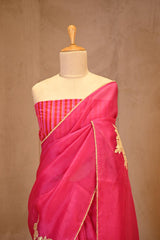 Pink Organza Silk Saree with Gota Patti Floral Work