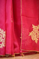 Pink Organza Silk Saree with Gota Patti Floral Work