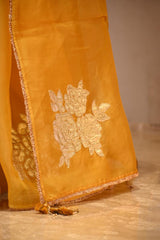 Yellow Organza Silk Saree with Gota Patti Floral Work