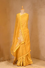 Yellow Organza Silk Saree with Zardozi Konia Pallu