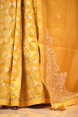 Yellow Organza Silk Saree with Zardozi Konia Pallu
