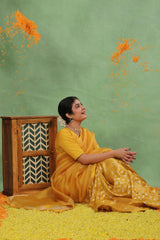 Yellow Organza Silk Saree with Zardozi Konia Pallu