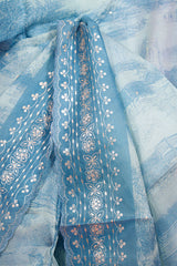 Chambrey Blue Embellished Organza Silk Saree