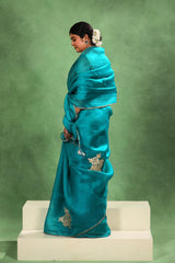 Sky Blue Organza Silk Saree with Gota Patti Floral Work
