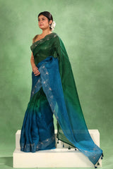 Green and Blue Shaded Organza Silk Saree with Pichwai Dori Work