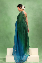 Green and Blue Shaded Organza Silk Saree with Pichwai Dori Work
